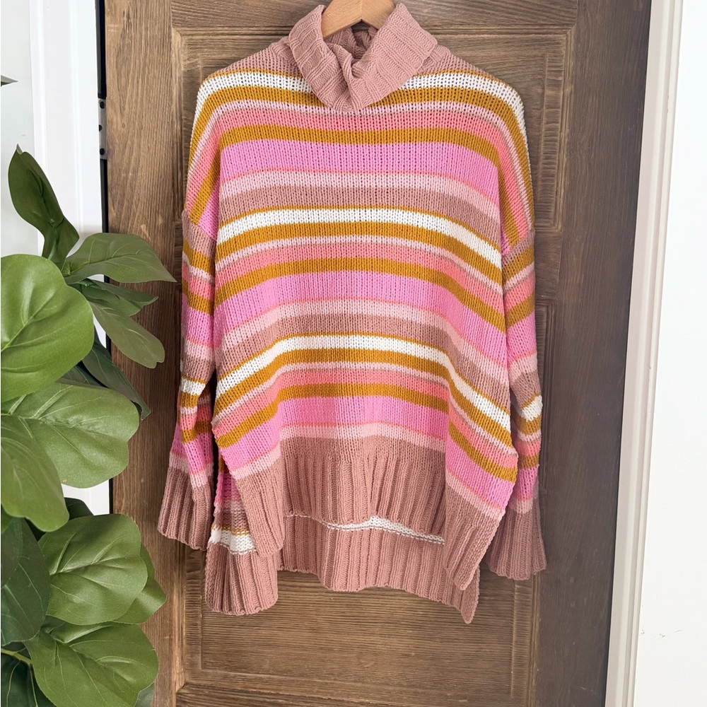 Aerie Oversized Striped Chenille Turtleneck Sweater Size S